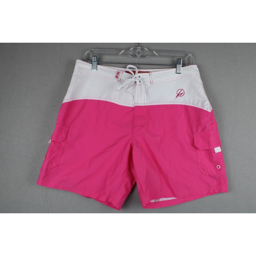 Beach Rays Womens Board Shorts Colorblock Pink and White 2 Side Pockets Size 9